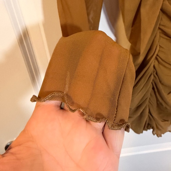 Hem & Thread Tan Ruched Blouse - Picture 3 of 5